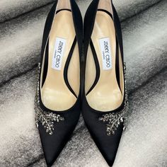 Jimmy Choo Love 100 Crystal Embroidery Black Satin Heels Pumps Nwt Msrp $1,095 Womens Size: 40 (Us Size: 10) Brand New Never Worn With Shoe Box And Dust Bag Heels Measure 100mm Or 3.93” Accepting Offers Classic Embellished Party Heels, Designer Embellished Low Heel Heels, Designer Embellished Low Heels, Gold Shoes Heels, Silver Platform Heels, Silver Glitter Heels, Black Satin Heels, Sequin Heels, Jimmy Choo Gold