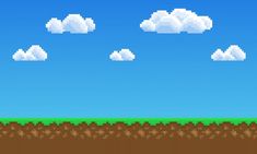 an old - school video game with clouds in the sky and grass on the ground