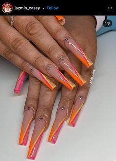 Dope Nail Designs French Tip, Vacay Nails Acrylic, Long Acrylic Nail Designs, Drip Nails, Glamour Nails, Colorful Nails, Bling Acrylic Nails, Summer Acrylic Nails