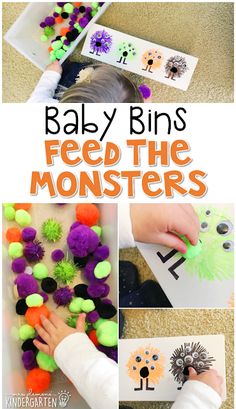 baby bins feed the monsters with pom poms