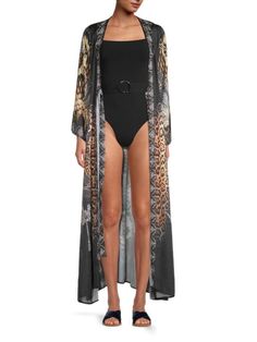 Ranee's Print Kimono Cover-Up on SALE | Saks OFF 5TH Fitted Wrap Cover-up, Print Kimonos, Long Kimono, Swimwear Cover Ups, Kimono Top, Cover Up, On Sale, Dry Clean, Long Sleeves