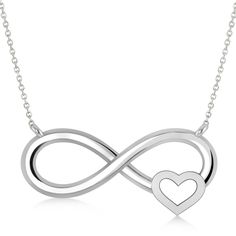 Infinity & Heart Pendant Necklace 14k White Gold Silver Infinity Heart Necklace For Anniversary, Sterling Silver Infinity Heart Necklace For Anniversary, Sterling Silver Infinity Necklace For Valentine's Day, Sterling Silver Infinity Necklace In White Gold, White Infinity Necklace For Anniversary, Personalized White Gold Infinity Necklace, Infinity Pendant, Infinity Heart, White Gold Chains