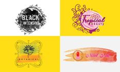 four different logos with the words black intensive, tropical beauty and island fruit on them