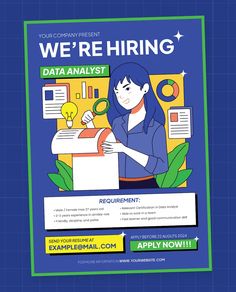 a poster with the words, we're hiring data analist and an image of a