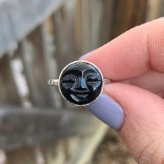 Unique Black Jewelry With Moon Phase, Unique Black Moon Phase Jewelry, Black Spiritual Round Rings, Mystical Nickel-free Black Jewelry, Symbolic Black Gemstone Jewelry, Mystical Black Nickel-free Jewelry, Black Nickel-free Mystical Jewelry, Black Sterling Silver Symbolic Jewelry, Mystical Black Sterling Silver Rings