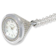 Radiance by Absolute Women's 10.15ctw Pavé Pendant Watch  A fresh take on the pocket watch, this look delivers a pavé timepiece that dangles from a chain necklace. It's a fun and still-elegant alternative to hosting a time-keeping device on your wrist or smartphone.        Necklace approx. 32"L x 1/8"W including 2" extender; fits 30" to 32"      Case approx. 1-1/2"L x 1-1-3/16"W x 1-3/16"H     Stainless steel case and stem; silvertone or goldtone finish     Stick hour markers with Roman numerals Pendant Watch, Pave Pendant, Pendant Watches, Signature Jewelry, Wedding Watch, Roman Numerals, Chain Link Necklace, Minerals Crystals, Quartz Movement