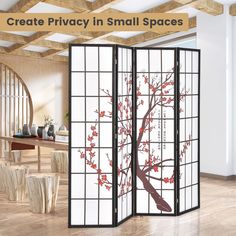 Enhance your privacy and elevate your living space with our elegant 4-panel Japanese style room divider. Drawing inspiration from traditional oriental shoji partitions, this Japanese style screen complements the decor of any home, bedroom, or office setting. With plum blossom and black verse print, our fabric room divider brings an element of calm and sophistication to your space. It is perfect for creating a tranquil meditation area, a private nook for reading, or an elegant home backdrop. This Divider Drawing, Fabric Room Divider, Fabric Room Dividers, Folding Room Divider, 4 Panel Room Divider, Folding Room Dividers, Free Standing Wall, Divider Wall, Room Partition