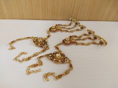 Indian Jewelry Hath Punja Bollywood Ethnic Gold Plated Bracelet With Rings Ebay Reseller, Double Ring, Fashion Jewelry Earrings, Gold Plated Bracelets, Jewelry Wedding, Gold Plated Jewelry, Jewelry Plate, Indian Jewelry, Fashion Watches