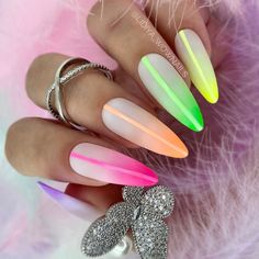 Pride Nails, Disney Acrylic Nails, Rainbow Nails Design, Ombré Nails, Indigo Nails, Airbrush Nails, Fancy Nails Designs, Simple Gel Nails, Minimal Nails