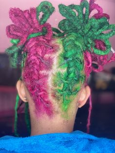 Pink And Green Locs, Colors Locs, Dread Color Ideas Locs, Locs Dyed, Locs Color, Dyed Dreads, Pretty Locs