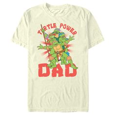 Cowabunga, dude! It's time to explore the New York sewers, indulge in a little pizza, and surprise dad with something special for Father's Day with an awesome officially licensed Teenage Mutant Ninja Turtles Power Dad Turtle Brothers Men's Graphic T-Shirt featuring the text: "Turtle Power Dad," with Donatello, Leonardo, Michelangelo, and Raphael posing cool across the front. If you're planning on fighting the Foot Clan, do it in your favorite Teenage Mutant Ninja Turtles design today! Fun Character Print T-shirt For Father's Day, Funny Character Print T-shirt For Father's Day, Father's Day Novelty Short Sleeve T-shirt, Funny Character Print Tops For Father's Day, Father's Day T-shirt With Character Print, Short Sleeve, Father's Day T-shirt With Character Print And Short Sleeves, Father's Day T-shirt With Character Print, Cowabunga Dude, New Fathers