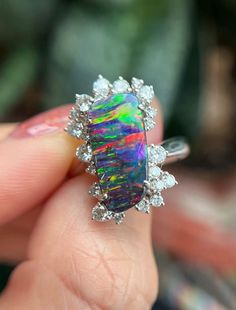 Item Information Weight (ring)           8.56g Weight (opal)           3.40cts Size (opal)                15.1×7.3×3.5mm Weight (diamonds )      0.595cts The size of the ring can be risized Attention：This is a collectible level Opal jewelry, It's second-hand jewelry auctioned from Japan There are no quality issues or cracks, Accompanied by the certificate* More Affordable price，Only make a reasonable profit，So I can offer a high quality item and affordable price for every customers， Better servi Luxury Opal Ring With Diamond And Gemstone Accents, Luxury Diamond Opal Ring With Gemstone Accents, White Gold Opal Ring In Fine Jewelry Style, Elegant Multicolor Opal Ring, Luxury Multi-stone Opal Ring For Wedding, Exquisite Multi-stone Opal Ring For Formal Occasions, Formal Multi-stone Opal Ring With Diamonds, Formal Multi-stone Diamond Opal Ring, Multicolor Opal Multi-stone Rings