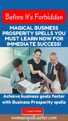 two women and one man are talking to each other with the words, before it's forbidden magical business prosperity spells you must learn now for immediate success