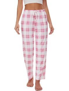 PRICES MAY VARY. ❤DESIGN：This women's pajama pants overall loose casual shape, wide-legged design allows you to wear more comfortable, the waist using the design of the drawstring, you can freely adjust the elasticity, while we have a plaid and striped pattern, with different color filling, so that our lounge bottoms look more three-dimensional and more fashionable! ❤OCCASIONS:This women's pajama pants can be worn in many occasions, when you sleep at night as pajama pants, when you rest at home Pink Plaid Pajamas, Women Pink Flannelette Pajama Bottoms, Plaid Cotton Sleepwear For Lounging, Cheap Plaid Women's Sleepwear, Red Plaid Pajama Pants Women, Plaid Pajama Pants, Womens Pajamas Pants, Home Dress, Plaid Pants