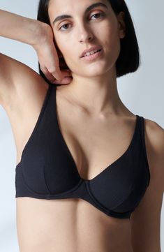 Designed in France, this underwire bra offers divine comfort and a flattering shape with a stretchy rib and supportive underbust band. 81% polyamide, 19% elastane Hand wash, dry flat Imported Fitted Low-cut Nursing Bra With Padded Cups, Seamless Fitted Nursing Bra With Triangle Top, Fitted Underwire Nursing Bra With Medium Support, Low-cut Fitted Nursing Bra With Padded Cups, Fitted Low-cut Padded Nursing Bra, Fitted Seamless Push-up Nursing Bra, Summer Underwire Bra With Medium Bust Support, Sculpting Swimwear With Underwire And Medium Bust Support, Fitted Low-cut Nursing Bra With Removable Pads