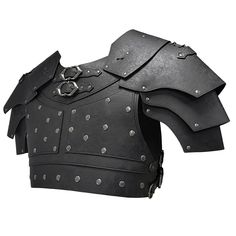 a black leather armor with metal rivets on the chest and shoulder, isolated against a white background