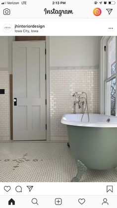 an instagram photo of a bathroom with a claw foot tub