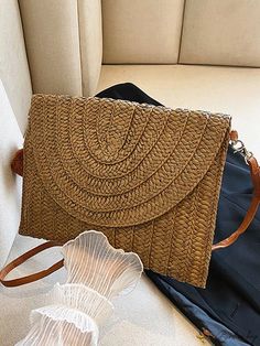 BirdinBag - Summer Beach Travel Pom Pom Flap Straw Bag for a Perfect Vacation Color Chocolate, Brown Pattern, Beach Travel, Bag Bag, Beach Trip, Chocolate Brown, Summer Beach, Straw Bag, Straw