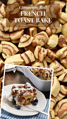 cinnamon roll french toast bake on a plate