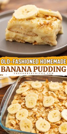 old fashioned homemade banana pudding in a glass dish