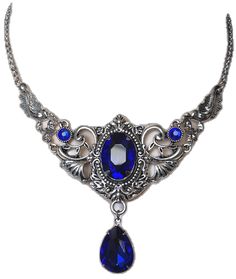 Blue Victorian Metal Jewelry, Blue Victorian Filigree Jewelry, Blue Medieval Necklace, Victorian Blue Pendant Necklace, Ornate Blue Pendant Necklace, Gothic Antique, Ornate Necklace, Dark Sapphire, Choker Pendant