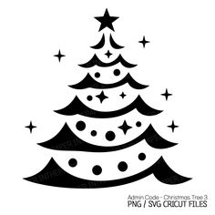 a black and white christmas tree with stars