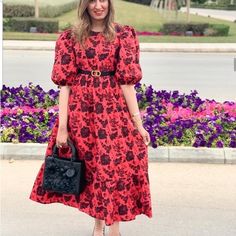 Beautiful Midi Dress With Puff Sleeve And A Flare. Has Embroidery And Sequins Work. Red Floral Print Midi Dress With Puff Sleeves, Red Puff Sleeve Dress For Day Out, Red Puff Sleeve Dress For Garden Party, Zara Midi Dress, Beautiful Midi Dresses, Leather Midi Dress, Midi Dress Fall, Black Short Sleeve Dress, Dress With Pleats