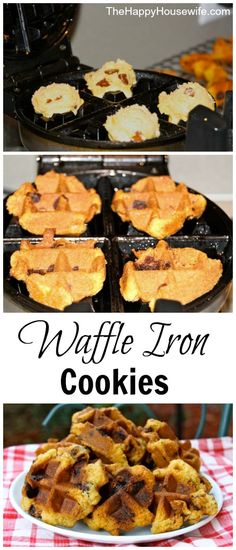 waffle iron cookies on a plate with the words waffle iron cookies above it