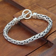 Sterling silver braided bracelet, 'Connected Lives' - Sterling Silver Braided Chain Bracelet Silver Braided Bracelet, Womens Bracelet, Wristband Bracelet, Silver Jewels, Braided Bracelets, Toggle Clasp, Jewelry Lover, Silver Bracelets, Sterling Silver Bracelets