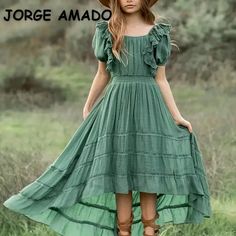 17.67€ 50% de réduction|Robe de soirée pour adolescentes, manches courtes bouffantes, col carré, princesse, anniversaire, mariage, vêtements pour enfants, vert, nouveau, été, E0038 | AliExpress Vestidos Country, Summer Flower Girl Dresses, Infant Flower Girl Dress, Childrens Dress, Flower Girl Dress, Sweet Dress, Elegant Outfit, Cotton Lace, Flower Dresses