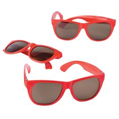 These cool shades in hot colors create a fun style fit for any occasion! These nomad sunglasses always are fun party favors that no one can resist. They're great for handing out to guests as they enter your party, hanging on gift bags or decorating each table setting. Buy them buy the dozen to give away to a big group or get a pair or two for yourself and a friend! For novelty use only. Plastic. 5 1/2" x 1 3/4" with 5" ear pieces. © OTC Fun Party Favors, Novelty Sunglasses, Hot Colors, Cool Shades, Red Glasses, Birthday Gift Bags, Red Sunglasses, Blue Camouflage, Red Tote