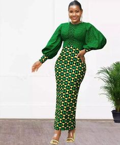 Printed Green Dress, Ankara Long Gown, Vintage Green Dress, Ankara Long Gown Styles, Long Fitted Dresses, Ankara Gown Styles, Afrikaanse Mode, Ankara Dresses