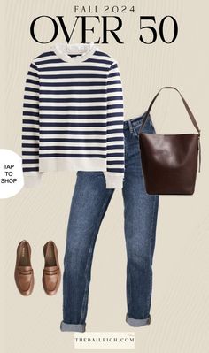 Denim And Cream Outfit, Outfit For 40's For Women, Preppy Outfit Women, Classic Style Outfits Winter, Over 50 Fashion 2024, Over 50 Fall Outfits For Women, Fall Fashion Women Over 50 Outfits, Women Fall Fashion 2024, Cute Outfits For Women Over 50