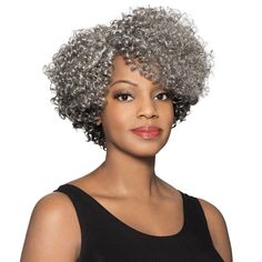 Foxy Silver Synthetic J Lace Part Wig - MARJORIECOLOR SHOWN ON MODEL: 3T51 MATERIAL: Synthetic Hair TYPE: Lace Part WigLENGTH: ShortHEAT SAFE: Yes DESCRIPTION: Made with premium synthetic fibers for lightweight comfort. Machine-stitched cap fits securely and has a beautifully natural J Part. Ciara Hair, Grey Hair Wig, Cabello Afro Natural, Cheap Human Hair Wigs, Grey Curly Hair, Afro Wig, Long Human Hair Wigs, Colored Hair Extensions, How To Cut Bangs