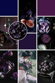 a collage of purple and blue images