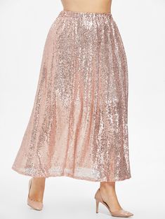 Plus Size Glitter Long Skirt - Pink - 3J89988312 - Original Design-Women's Clothing  #OriginalDesignWomensClothing #Original #DesignWomen's #Clothing Pink Skirt Long, Plus Size Black Skirt, Fancy Maxi, Plus Size Long Skirts, Sequins Skirt, Red Leather Skirt, Maxi Sequin Skirt, Glitters Skirt, Design Skirt