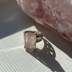 Absolutely Beautiful Faceted Emerald Cut Genuine Rose Quartz Set In Sterling Silver. Never Worn! Silver Rose Quartz Crystal Ring, Silver Rose Quartz Crystal Ring Gift, Elegant Nickel-free Pink Ring, 5 Rings, Rose Quartz Ring, Ring Color, Quartz Ring, Silver Roses, Womens Jewelry Rings