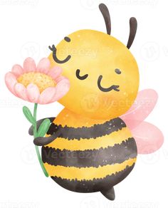 a bee holding a flower with its eyes closed