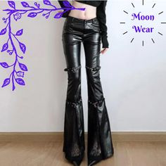 (Please send your phone number via DM after placing the order.) MoonWear  |  Women's PU Leather Flare Pants with Buckle Flare Trousers Outfit, Leather Flare Pants, Rave Pants, Buckle Pants, Biker Pants, Trouser Outfit, Womens Trousers, Black Leather Pants, Womens Pants