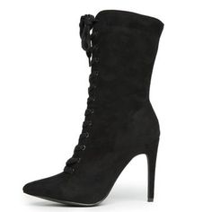 Cape Robbin Gigi-11 Women's Black Heeled Booties Winter High-top Fitted Heels, Winter Fitted High-top Heels, Fitted High-top Winter Heels, Spring Party Lace-up Mid-calf Boots, Edgy High Heel Lace-up Boots For Spring, Lace-up Mid-calf Boots For Spring Parties, Casual Mid-calf High Heel Boots For Party, Casual Mid-calf Boots With High Heel For Party, Casual High Heel Mid-calf Boots For Party