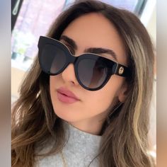 Brand: Fendi. Fendi Women's Sunglasses Ff0360/G/S 807 Black 51-21-145 Made In Italy Gender: Women. Frame Material: Acetate With Gold Tone Metal Accent. Frame Color: Black With Gold Accent. Lens Color: Gray Gradient. Len's Size: 2" X 1 7/8" Each, Approx. Eye-Bridge-Temple: 51-21-145. Condition: Authentic, New With Cleaning Cloth, Case. Made In Italy. Fendi Sunglasses Women 2022, Luxury Everyday Sunglasses, Designer Sunglasses With Gradient Lenses For Everyday, Fendi Glasses, Gray Gradient, Fendi Sunglasses, Fendi Accessories, Sunglasses Logo, Vintage Fendi