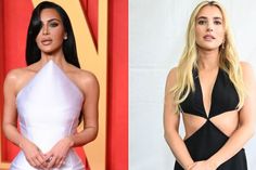 two women in black and white dresses one is wearing a halter top, the other has