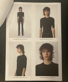 four pictures of men's black clothing with different hair styles and hairstyles