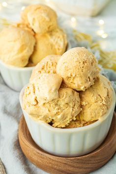 two bowls filled with ice cream on top of a table