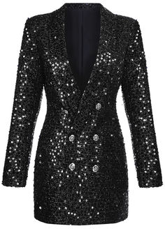 Long Sleeve Sequin Blazer Dress Black DESIGN: Color: Black V-neck Long sleeves Sequined Button detail at front Gentle Dry Clean Only Length: Mini MATERIAL: Polyester + Spandex Delicate sewing and hemming by durable needle lockstitch machine. YKK zipper (known as the most durable and reliable zippers manufactured today). To maintain the beauty of your garment, please follow the care instructions on the attached label. Colour may vary due to lighting on images. The product images (without model) are closest to the true color of the item.     * Order one size up for a relaxed fit. * Pay special attention on measurements to ensure proper fit. * If you are between two sizes the larger one is recommended. Sequin Blazer Dress, Black Blazer Dress, Monaco Dress, Sequin Blazer, Long Sleeve Sequin, Blazer Designs, Long Blazer, Women Shawl, Breasted Blazer