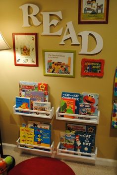 the children's room is decorated with books