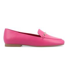 Meet the Wrenn by Journee Collection, a relaxed loafer exuding classic vibes. This slip-on loafer flat features a hardware detail and a notched topline, offering a fresh look. Choose between faux leather or faux suede material, each providing a soft, luscious appearance. The 4 mm Tru Comfort Foam™ footbed ensures ease and keeps you on your feet with comfort. Luxe vegan leather upper, Easy slip-on entry, Approx. 1/2 inch heel, Soft square toe, Cushioned Tru Comfort Foam™ insole for added comfort, Classic Pink Slip-on Loafers, Pink Classic Slip-on Loafers, Pink Flat Heel Loafers For Office, Pink Round Toe Flats For Work, Classic Pink Loafers For Spring, Classic Pink Loafers For Work, Pink Spring Loafers For Formal Wear, Pink Casual Loafers For Office, Casual Pink Loafers For Office