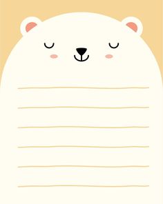 a polar bear with its eyes closed on top of a piece of paper that is lined in