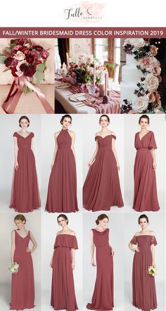 the bridesmaid dresses are all different colors and sizes, but there is no one in