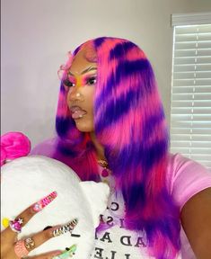 Tiger Stripes Hair, Pink And Purple Hair, Exotic Hairstyles, Fire Hair, Frontal Wig Hairstyles, Creative Hair Color, Dyed Hair Inspiration, Blue Tiger, Pretty Hair Color